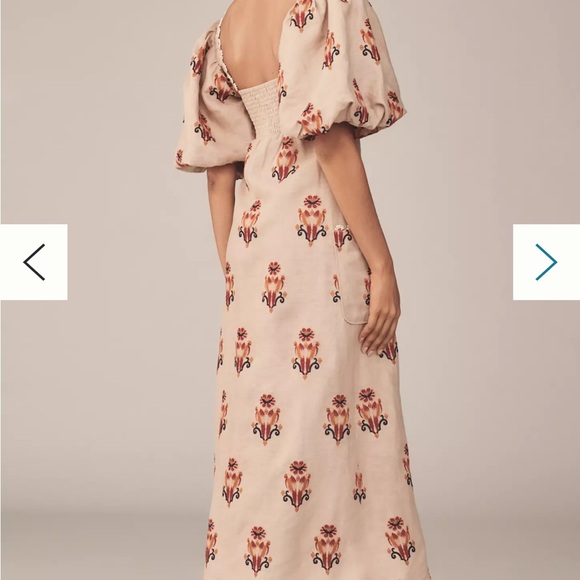 FARM Rio Puff-Sleeve Linen Embroidered Macaw Midi Dress - Picture 2 of 6